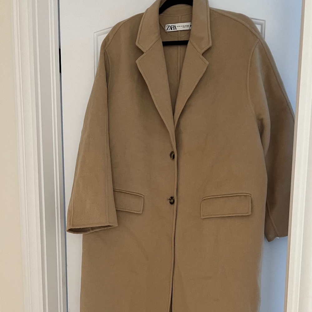 Zara long camel coloured wool coat NWOT